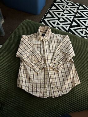 Classic boys Plaid Button-Up Shirt in burgundy white and gold size 4/5